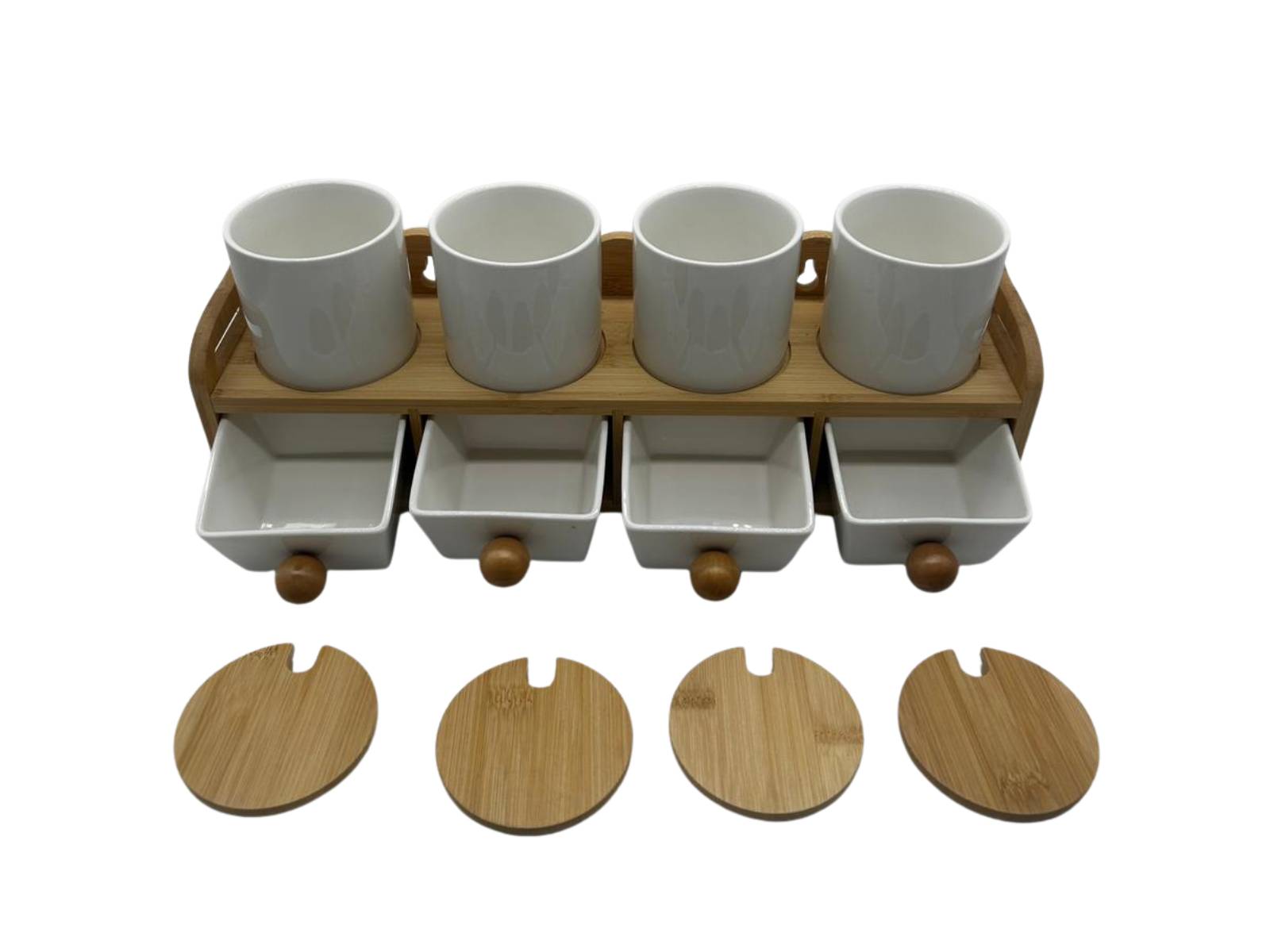Set de Condimenteros con Cuchara de Cerámica y Tapa de Bambú Warenhaus