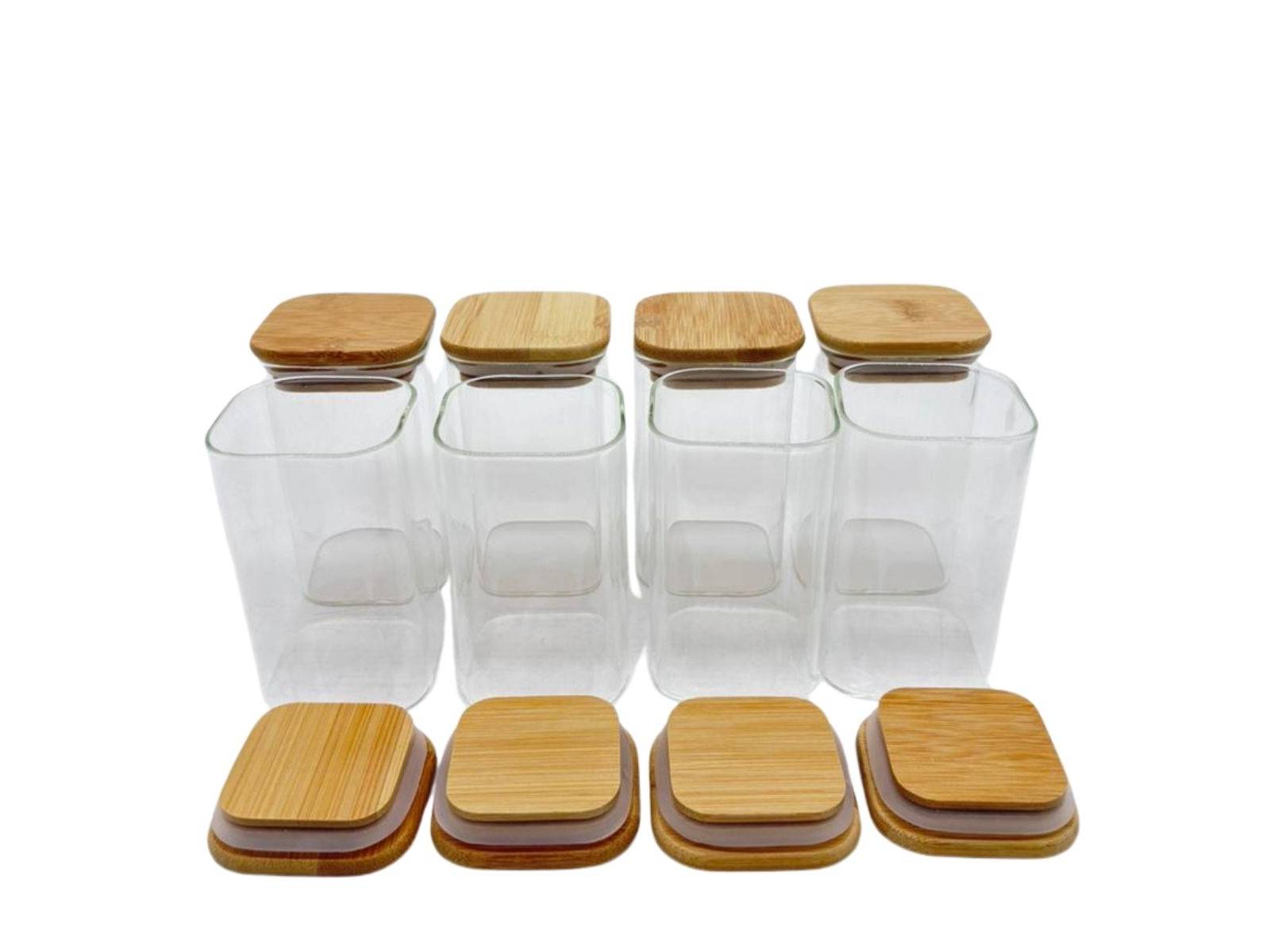 Set de 8 Condimenteros de Vidrio con Tapa de Bambú Warenhaus