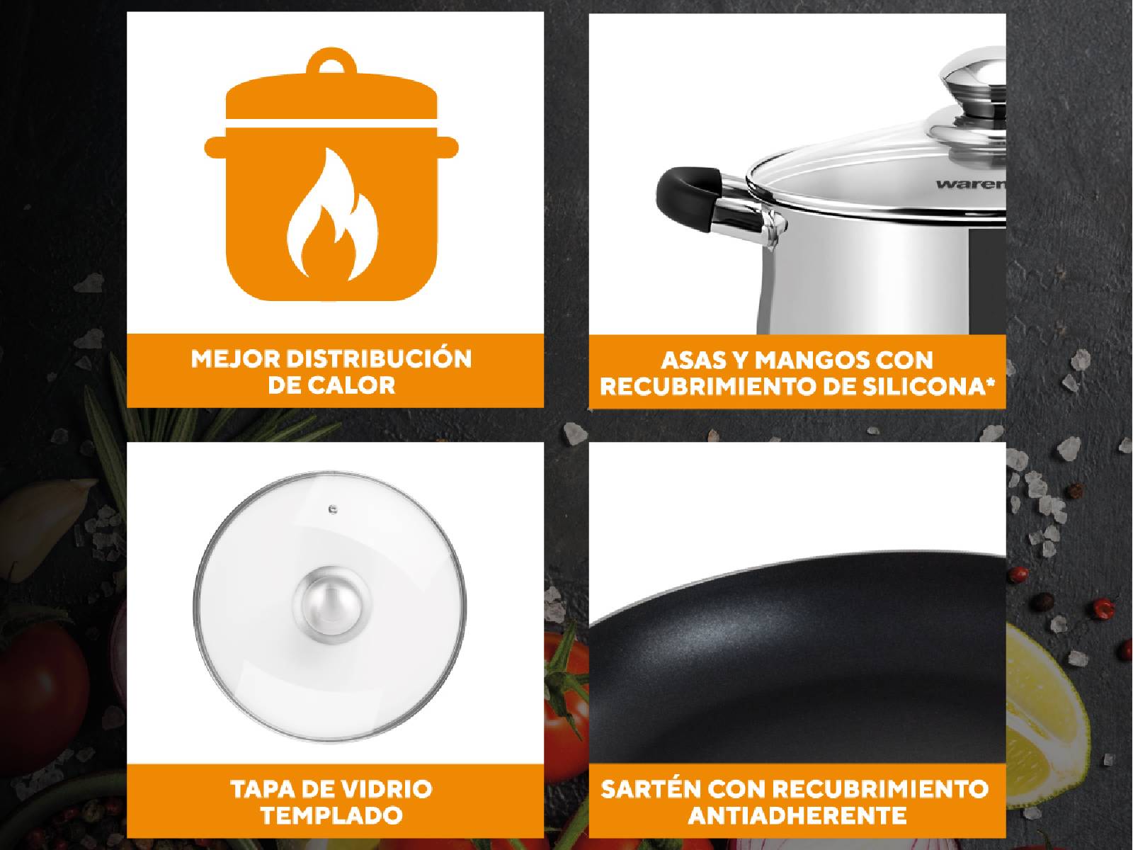 Set de Cocina Inducción Esfera Inox 8 Piezas Warenhaus