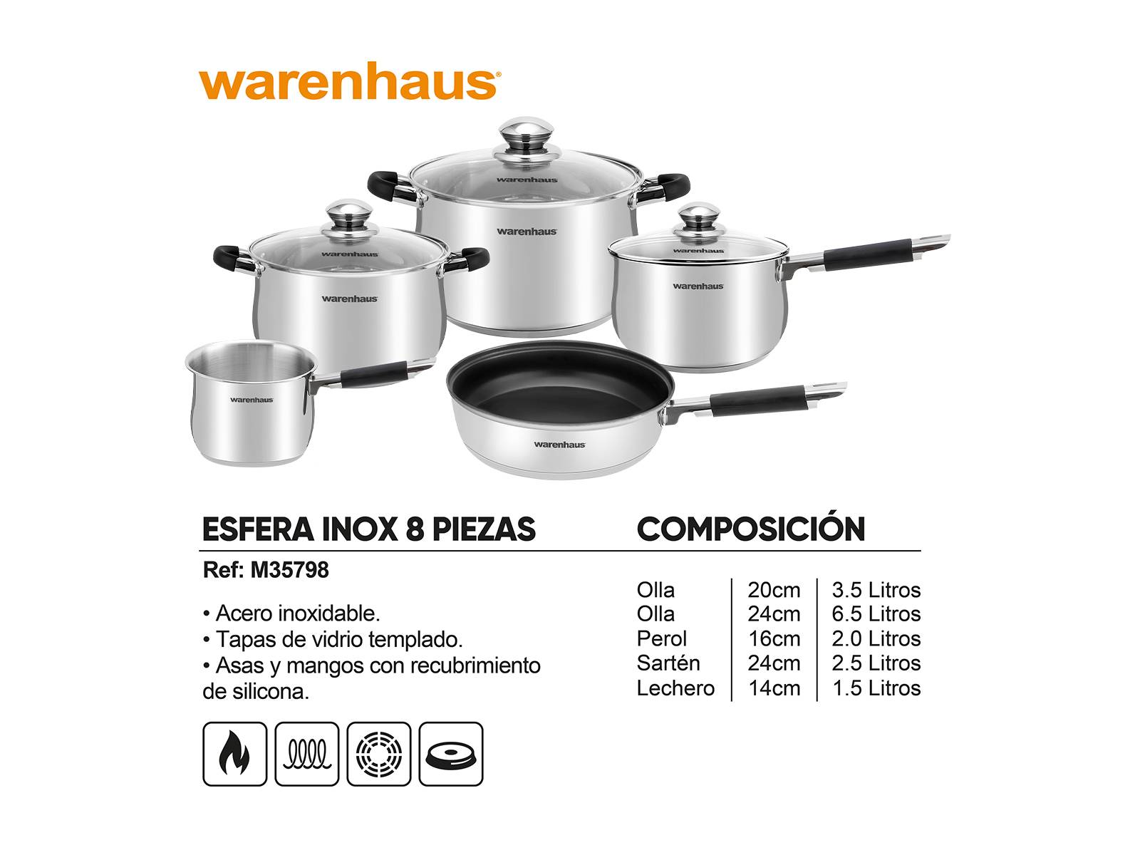 Set de Cocina Inducción Esfera Inox 8 Piezas Warenhaus