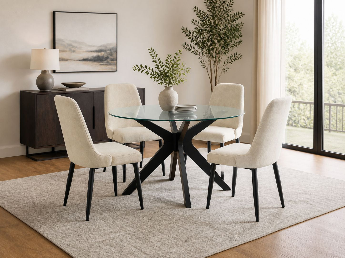 Comedor Circular Bacoli + 4 Silla Midcentury