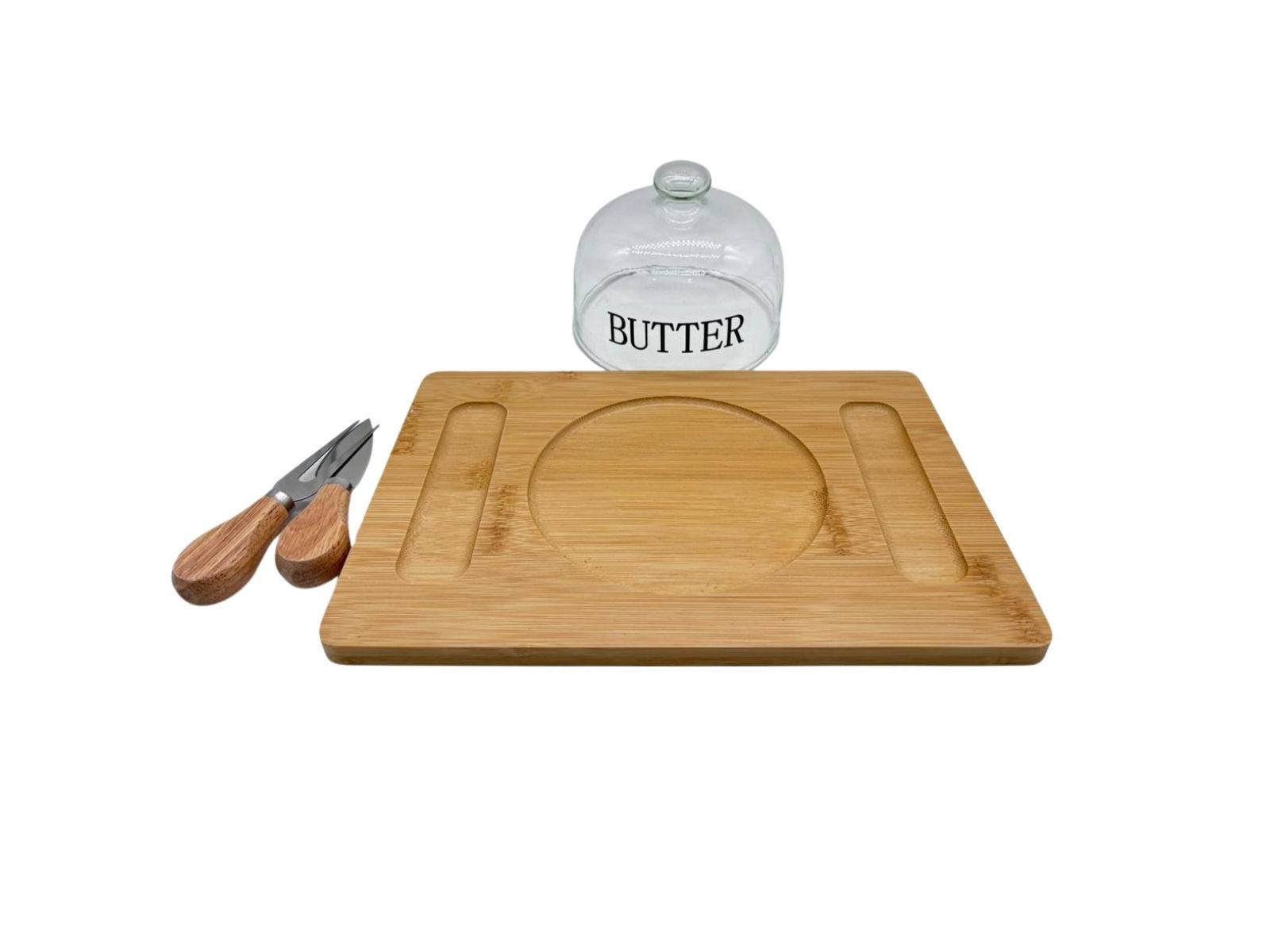 Set Tabla para Quesos de Bambú con Cúpula de Vidrio Warenhaus