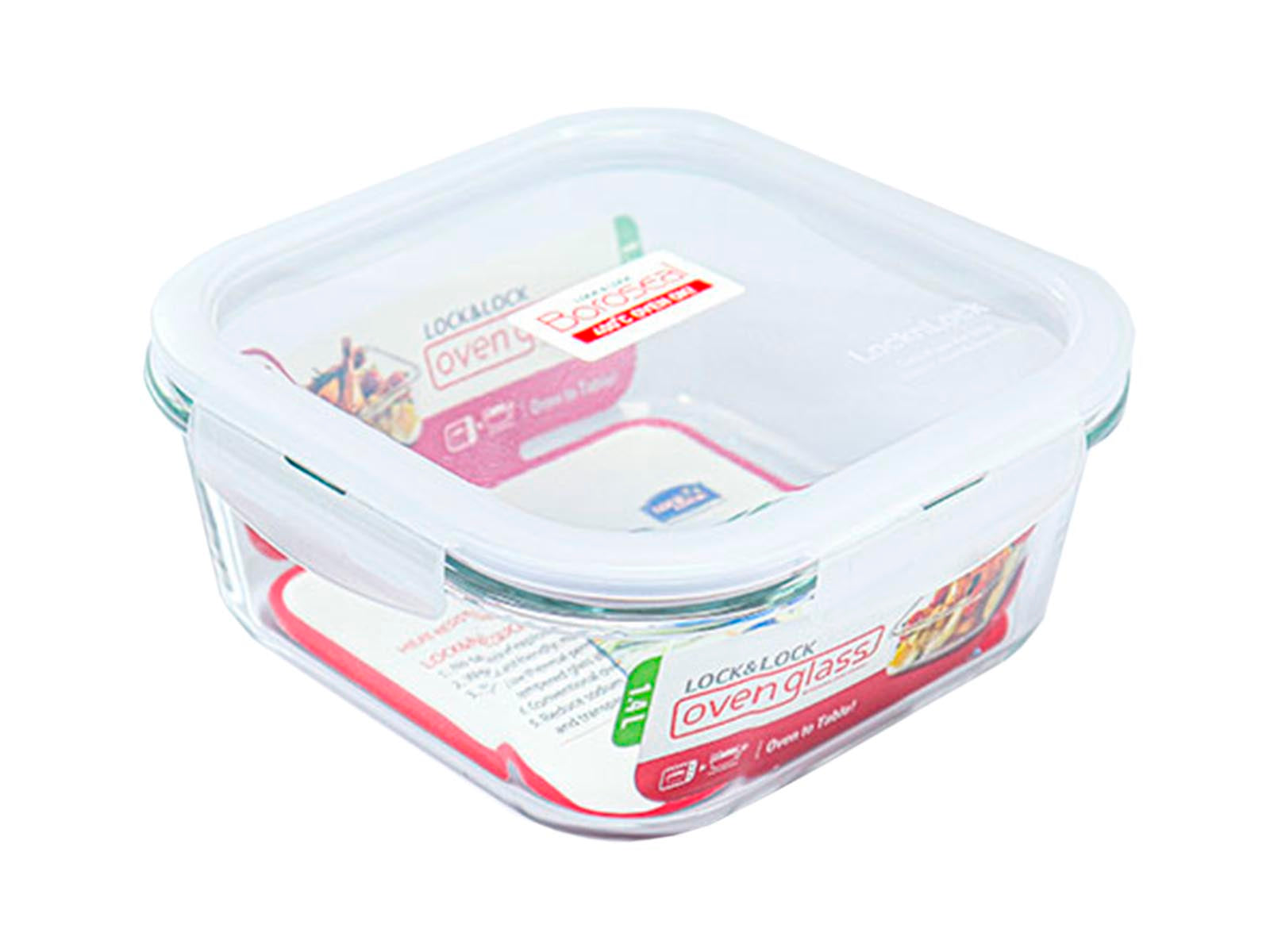 Recipiente Cuadrado Vidrio para Alimentos C/Blanco